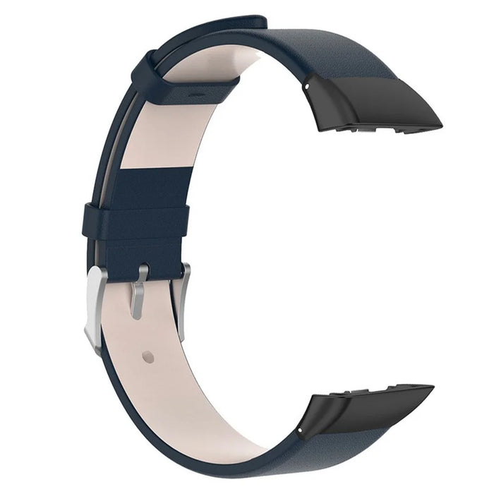 Top Layer Genuine Leather Quick Release Watch Band Strap Replacement for Huawei Band 6 / Honor Band 6 - Dark Blue - 3