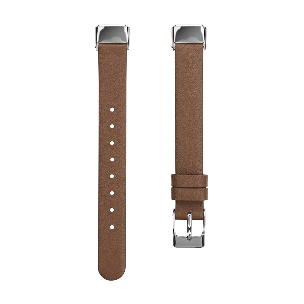 Genuine Leather Watch Strap Adjustable Watchband Replacement, Size L (14.3+9.4cm) for Fitbit Luxe - Brown - 3