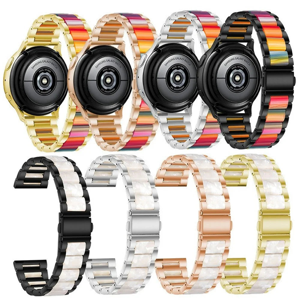 20mm Three Beads Stainless Steel Resin Strap for Samsung Galaxy Watch6 40mm 44mm / Watch6 Classic 43mm 47mm / Watch 5 40mm 44mm / 5 Pro 45mm / Watch4 40mm 44mm - Black / Rainbow - 5