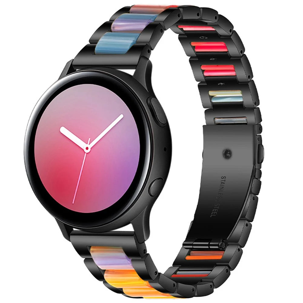 For Huawei Watch 3 / 3 Pro / Garmin Venu 2 Wristband 22mm Three Beads Stainless Steel + Resin Strap - Black / Rainbow - 2