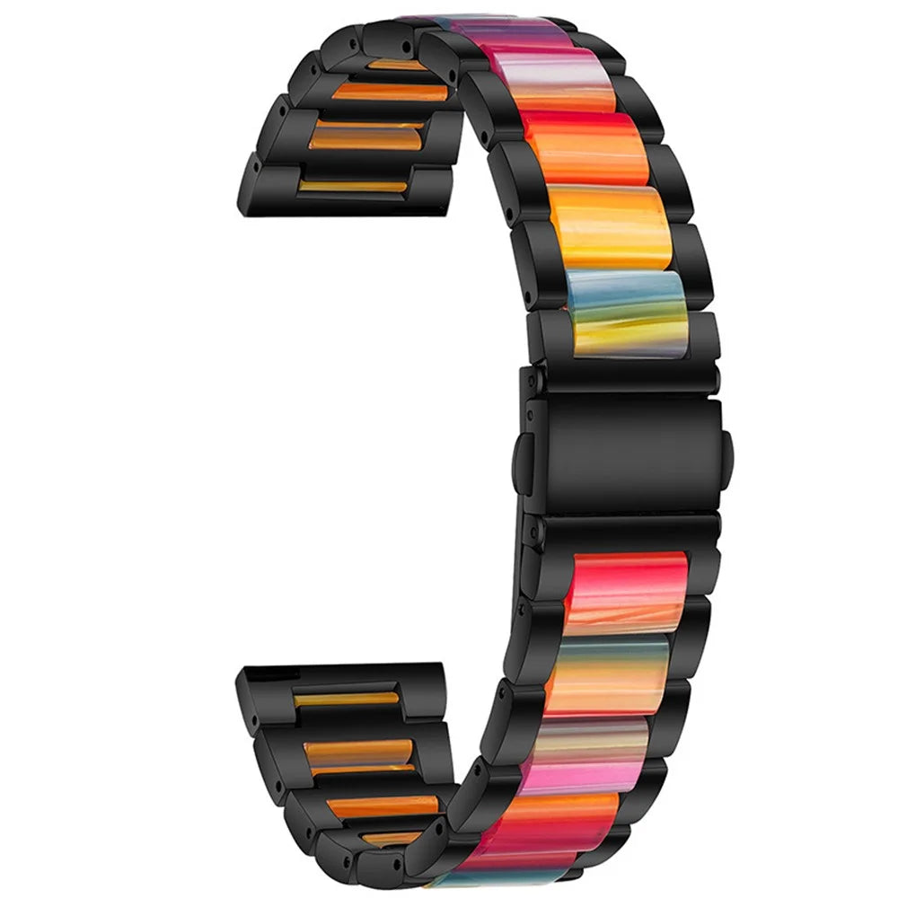 For Huawei Watch 3 / 3 Pro / Garmin Venu 2 Wristband 22mm Three Beads Stainless Steel + Resin Strap - Black / Rainbow - 3
