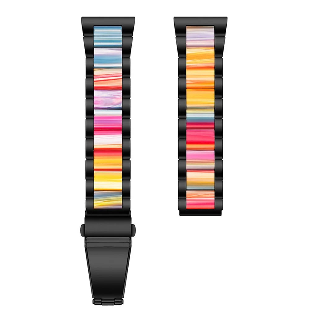 For Huawei Watch 3 / 3 Pro / Garmin Venu 2 Wristband 22mm Three Beads Stainless Steel + Resin Strap - Black / Rainbow - 4