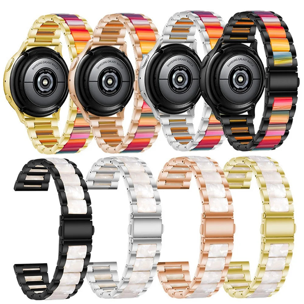 For Huawei Watch 3 / 3 Pro / Garmin Venu 2 Wristband 22mm Three Beads Stainless Steel + Resin Strap - Black / Rainbow - 5