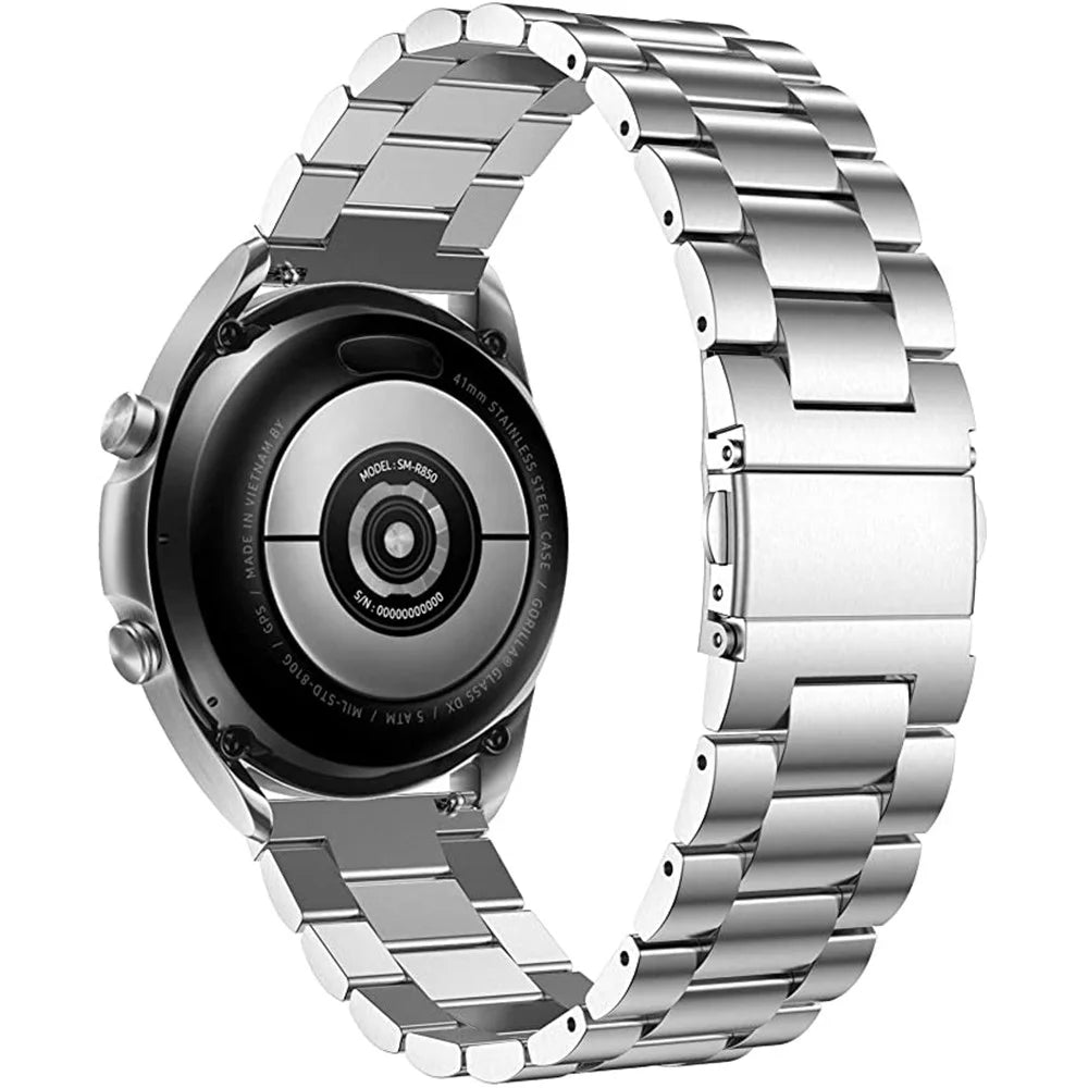JLT 20mm Three Beads Stainless Steel Watch Band Flat Buckles for Samsung Galaxy Watch6 40mm 44mm / Watch6 Classic 43mm 47mm / Watch 5 40mm 44mm / 5 Pro 45mm / Watch4 40mm 44mm - Silver - 1