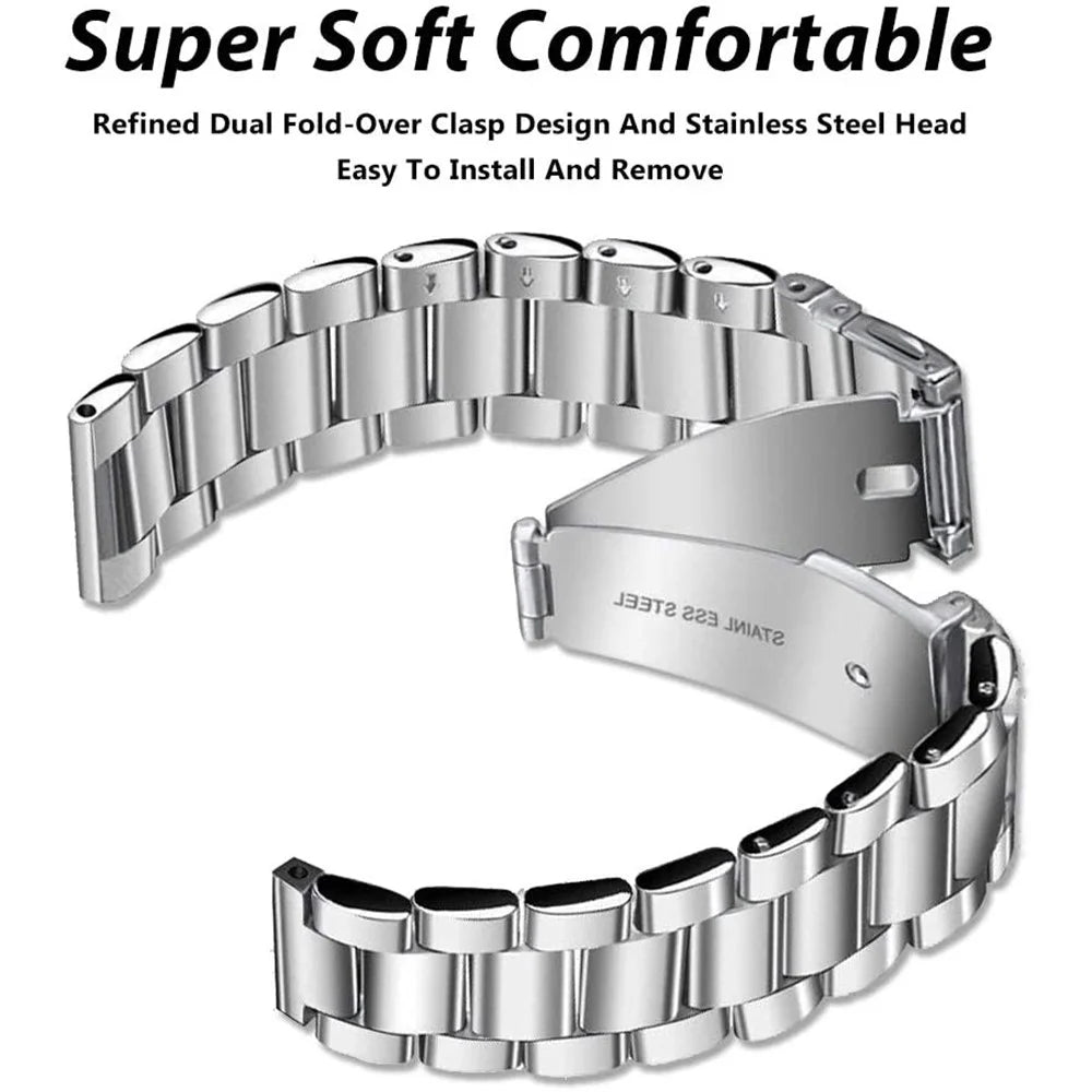JLT 20mm Three Beads Stainless Steel Watch Band Flat Buckles for Samsung Galaxy Watch6 40mm 44mm / Watch6 Classic 43mm 47mm / Watch 5 40mm 44mm / 5 Pro 45mm / Watch4 40mm 44mm - Silver - 3