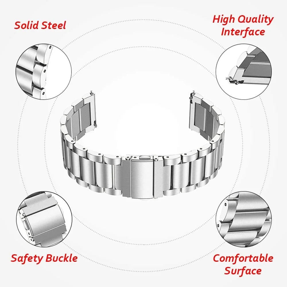 JLT 20mm Three Beads Stainless Steel Watch Band Flat Buckles for Samsung Galaxy Watch6 40mm 44mm / Watch6 Classic 43mm 47mm / Watch 5 40mm 44mm / 5 Pro 45mm / Watch4 40mm 44mm - Silver - 5