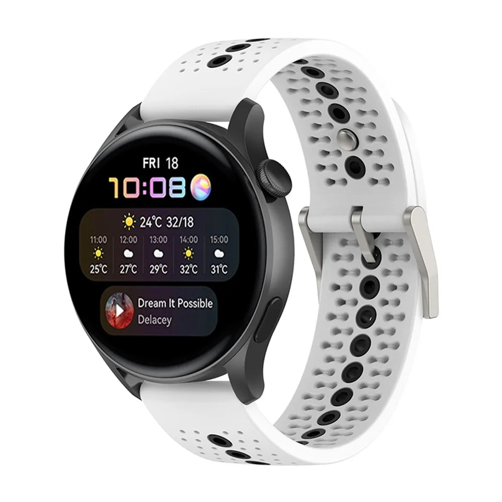 22mm Dual Color Silicone Watch Bands Adjustable Replacement Straps for Huawei Watch GT Runner / Huawei Watch GT 3 46mm / Watch 3 / GT2 Pro / Samsung Galaxy Watch3 45mm / Watch 42mm - White/Black - 4
