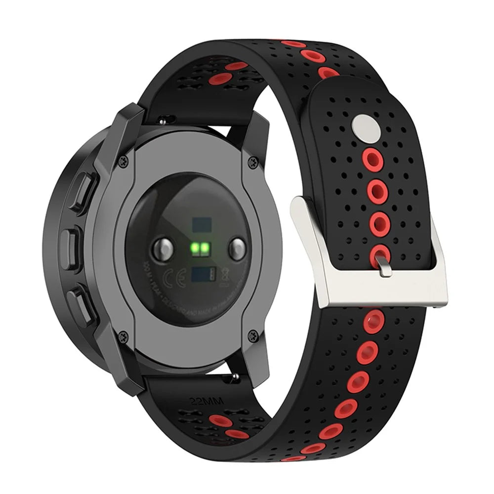 22mm Dual Color Watch Bands Waterproof Adjustable Soft Silicone Replacement Straps for Suunto 9 Speak / Suunto Run - Black / Orange - 3