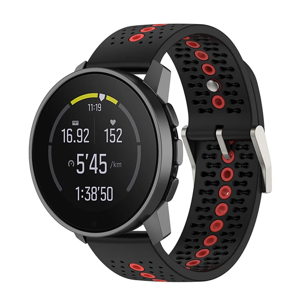 22mm Dual Color Watch Bands Waterproof Adjustable Soft Silicone Replacement Straps for Suunto 9 Speak / Suunto Run - Black / Orange - 4