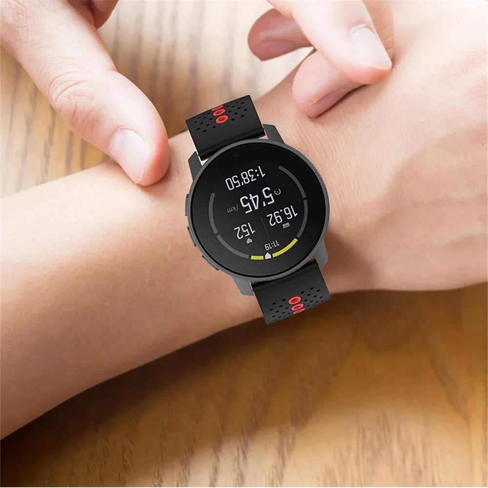 22mm Dual Color Watch Bands Waterproof Adjustable Soft Silicone Replacement Straps for Suunto 9 Speak / Suunto Run - Black / Orange - 6