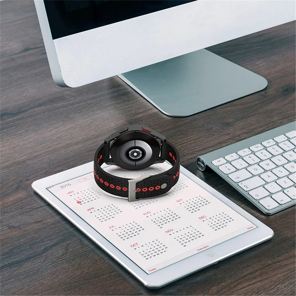 20mm Dual Color Sports Silicone Watch Bands Adjustable Straps for Samsung Galaxy Watch6 40mm 44mm / Watch6 Classic 43mm 47mm / Watch 5 40mm 44mm / 5 Pro 45mm / Watch4 40mm 44mm - Black / Orange - 6