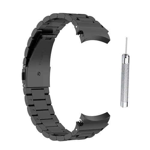 3 Beads Smart Watch Band for Samsung Galaxy Watch6 40mm 44mm / Watch6 Classic 43mm 47mm / Watch 5 40mm 44mm / 5 Pro 45mm / Watch4 40mm 44mm Replacement Stainless Steel Wrist Strap - Black - 1