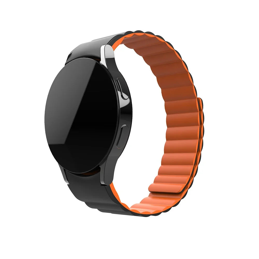 Silicone Magnetic Watch Band Wrist Strap Replacement for Samsung Galaxy Watch6 40mm 44mm / Watch6 Classic 43mm 47mm / Watch 5 40mm 44mm / 5 Pro 45mm / Watch4 40mm 44mm - Black / Orange - 2