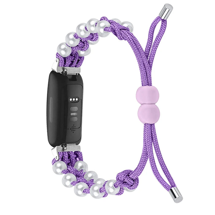 Adjustable Nylon Braided Strap Rope Beads Replacement Wrist Band for Fitbit Inspire 2 - Purple - 1