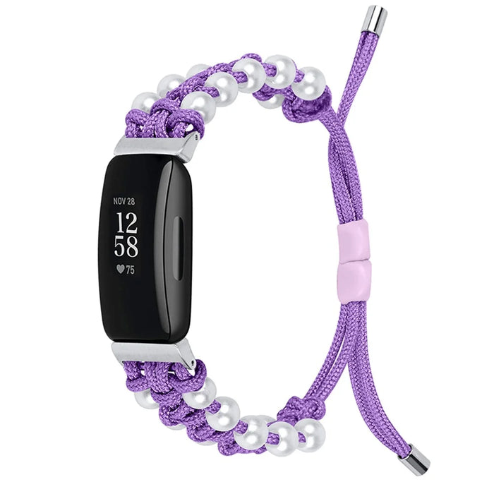 Adjustable Nylon Braided Strap Rope Beads Replacement Wrist Band for Fitbit Inspire 2 - Purple - 2