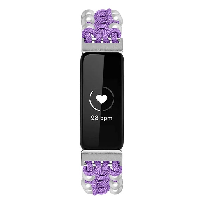 Adjustable Nylon Braided Strap Rope Beads Replacement Wrist Band for Fitbit Inspire 2 - Purple - 3