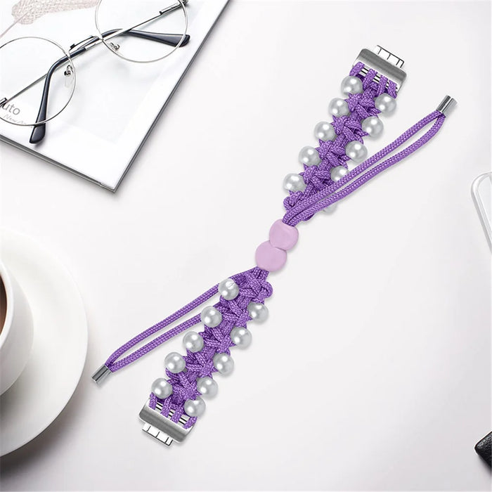 Adjustable Nylon Braided Strap Rope Beads Replacement Wrist Band for Fitbit Inspire 2 - Purple - 4
