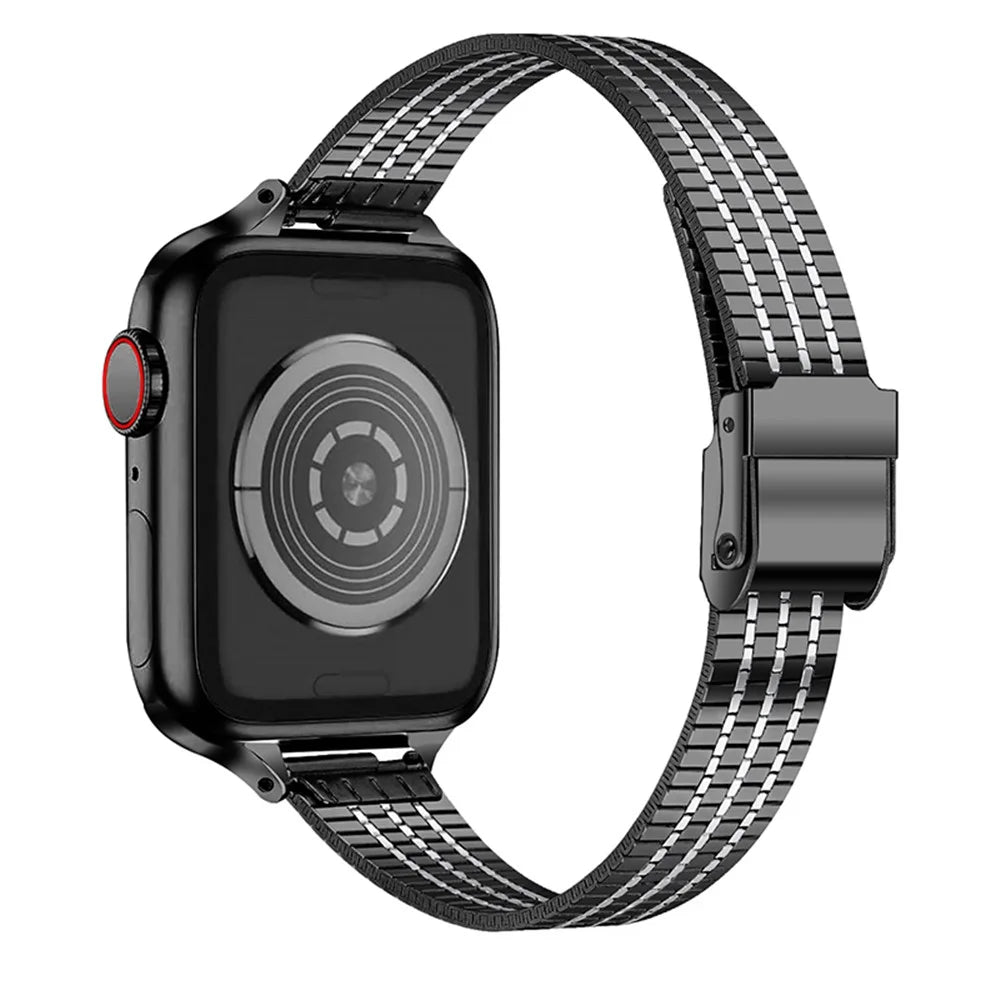 14mm Seven Beads Stainless Steel Watch Band with Durable Clasp for Apple Watch Series 10 46mm / Ultra 2 Ultra 49mm / 9 8 7 45mm / SE (2023) SE (2022) SE 6 5 4 44mm / 3 2 1 42mm - Black - 1
