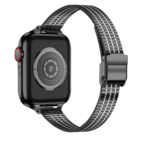 14mm Seven Beads Stainless Steel Watch Band with Durable Clasp for Apple Watch Series 10 46mm / Ultra 2 Ultra 49mm / 9 8 7 45mm / SE (2023) SE (2022) SE 6 5 4 44mm / 3 2 1 42mm - Black - 1