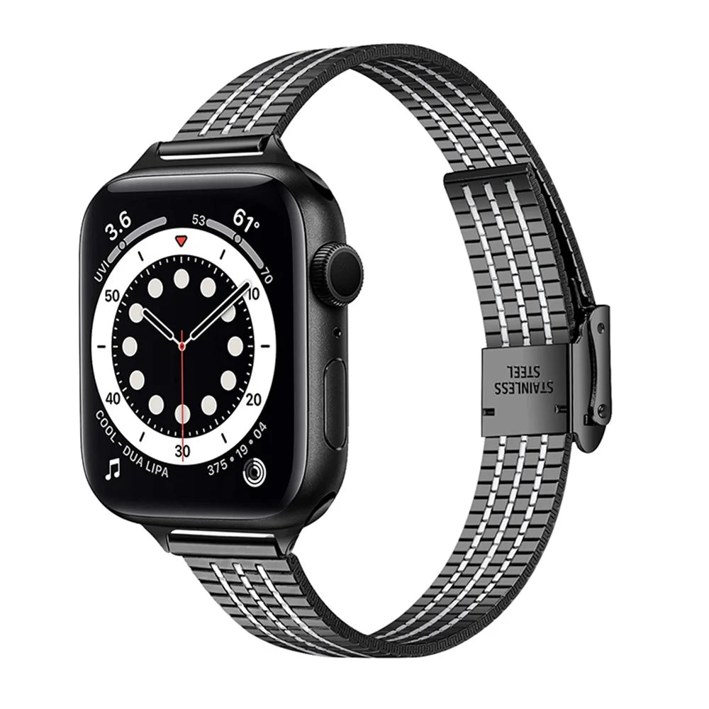14mm Seven Beads Stainless Steel Watch Band with Durable Clasp for Apple Watch Series 10 46mm / Ultra 2 Ultra 49mm / 9 8 7 45mm / SE (2023) SE (2022) SE 6 5 4 44mm / 3 2 1 42mm - Black - 2