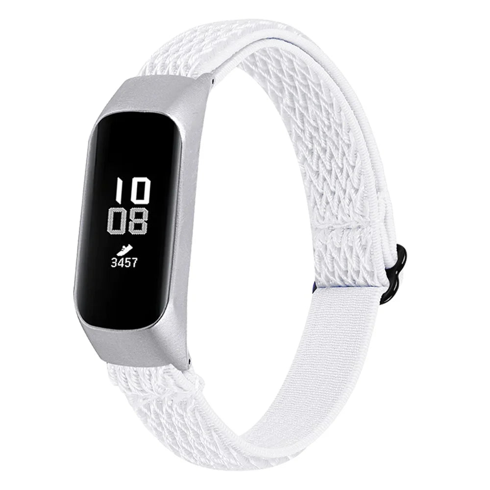 Adjustable Elastic Wrist Band Soft Stretch Braided Nylon Loop Bracelet Strap Replacement for Samsung Galaxy Fit-e R375 - White - 2