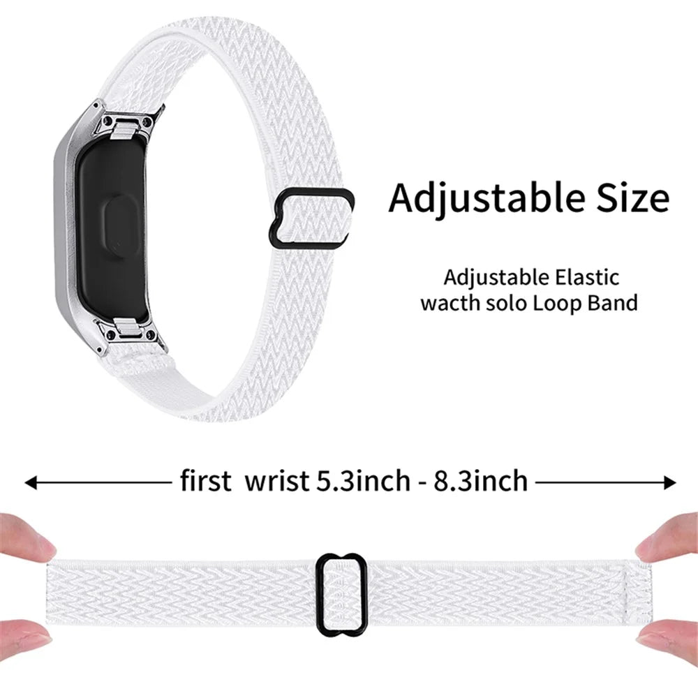 Adjustable Elastic Wrist Band Soft Stretch Braided Nylon Loop Bracelet Strap Replacement for Samsung Galaxy Fit-e R375 - White - 3