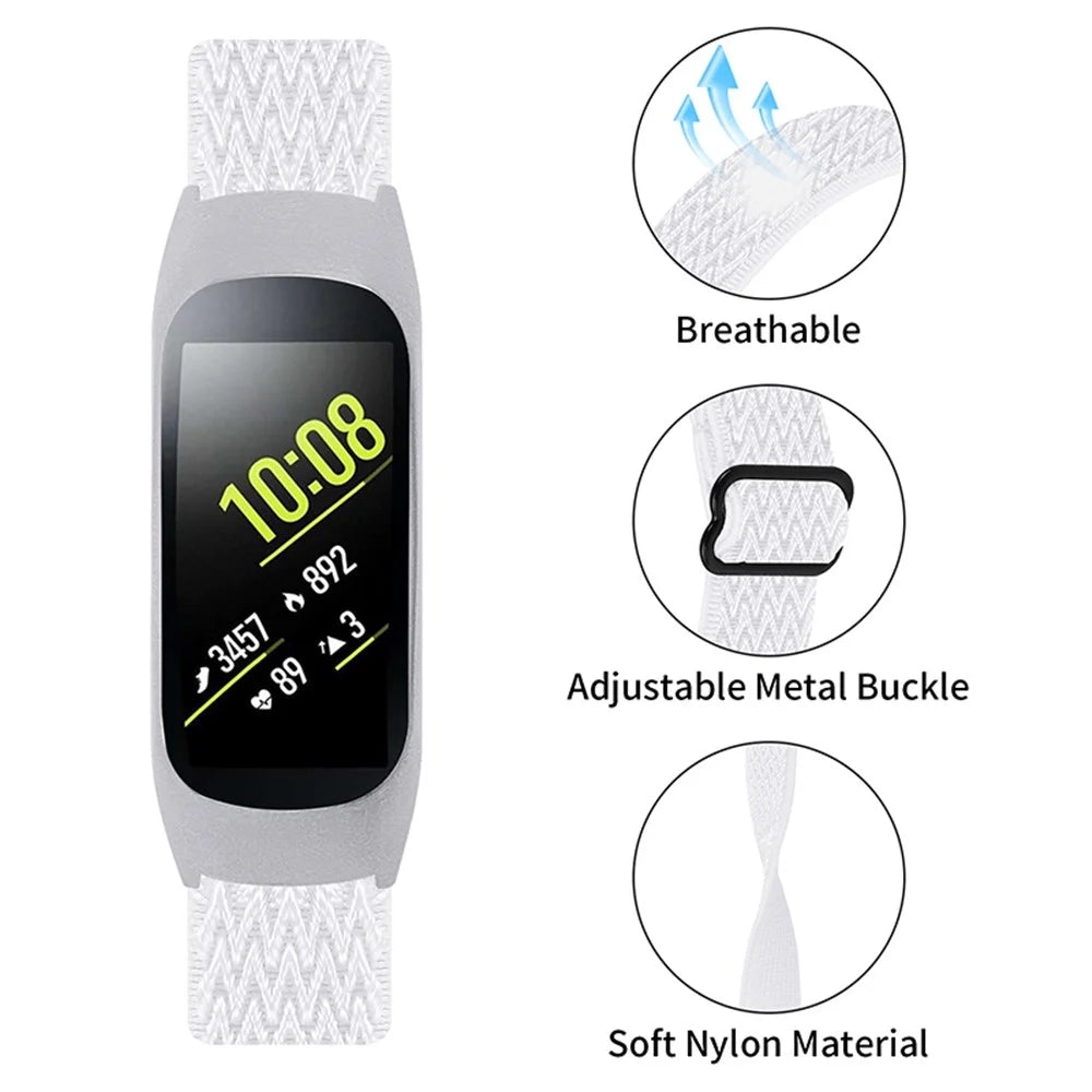 Adjustable Elastic Wrist Band Soft Stretch Braided Nylon Loop Bracelet Strap Replacement for Samsung Galaxy Fit-e R375 - White - 4