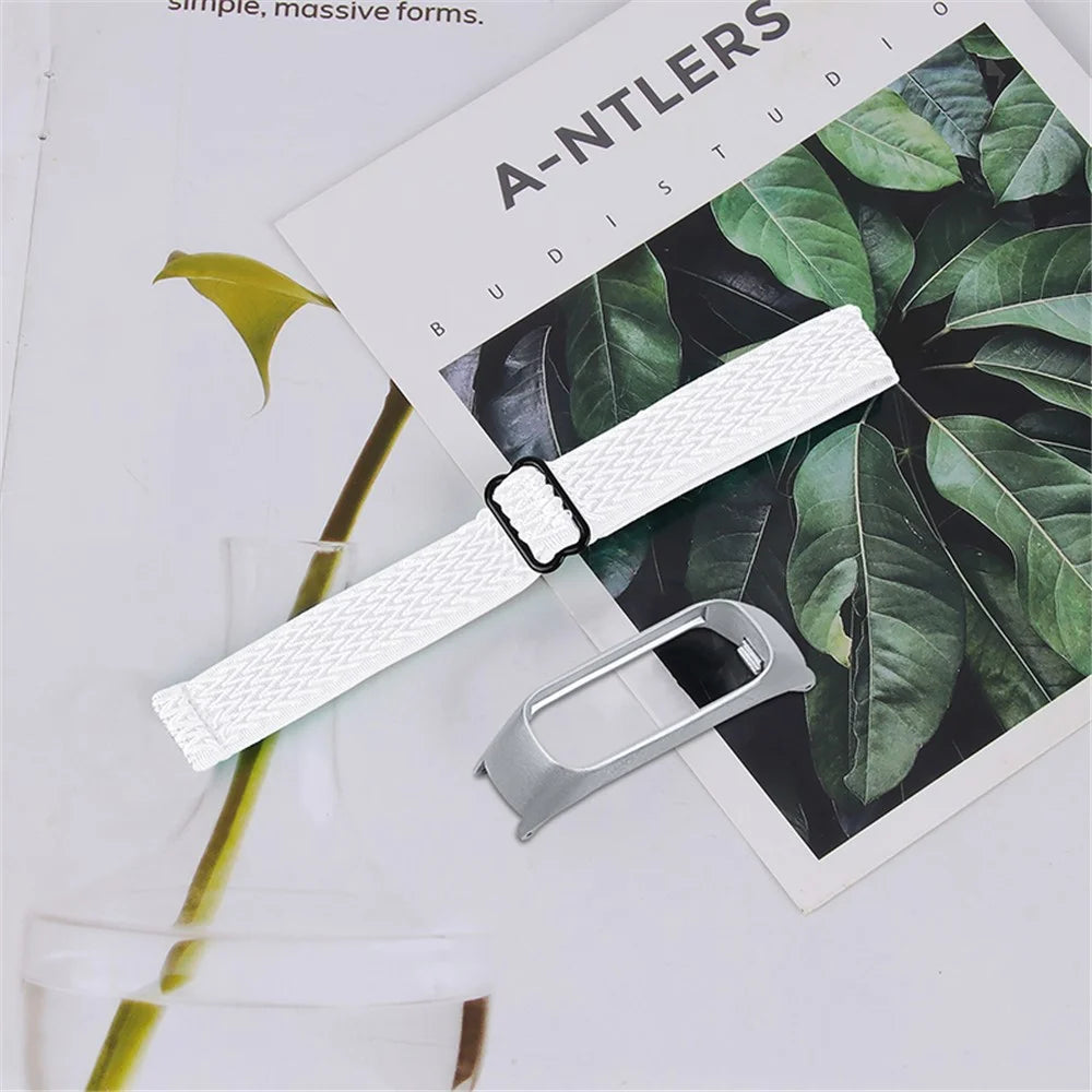 Adjustable Elastic Wrist Band Soft Stretch Braided Nylon Loop Bracelet Strap Replacement for Samsung Galaxy Fit-e R375 - White - 5