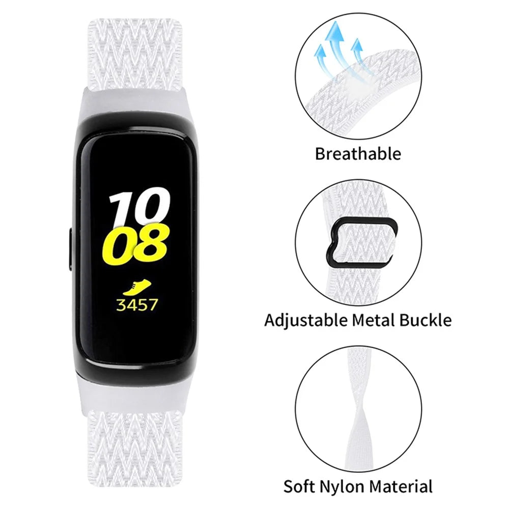 Adjustable Nylon Sport Loop Watch Band Braided Weave Replacement Strap for Samsung Galaxy Fit R375 - White - 4