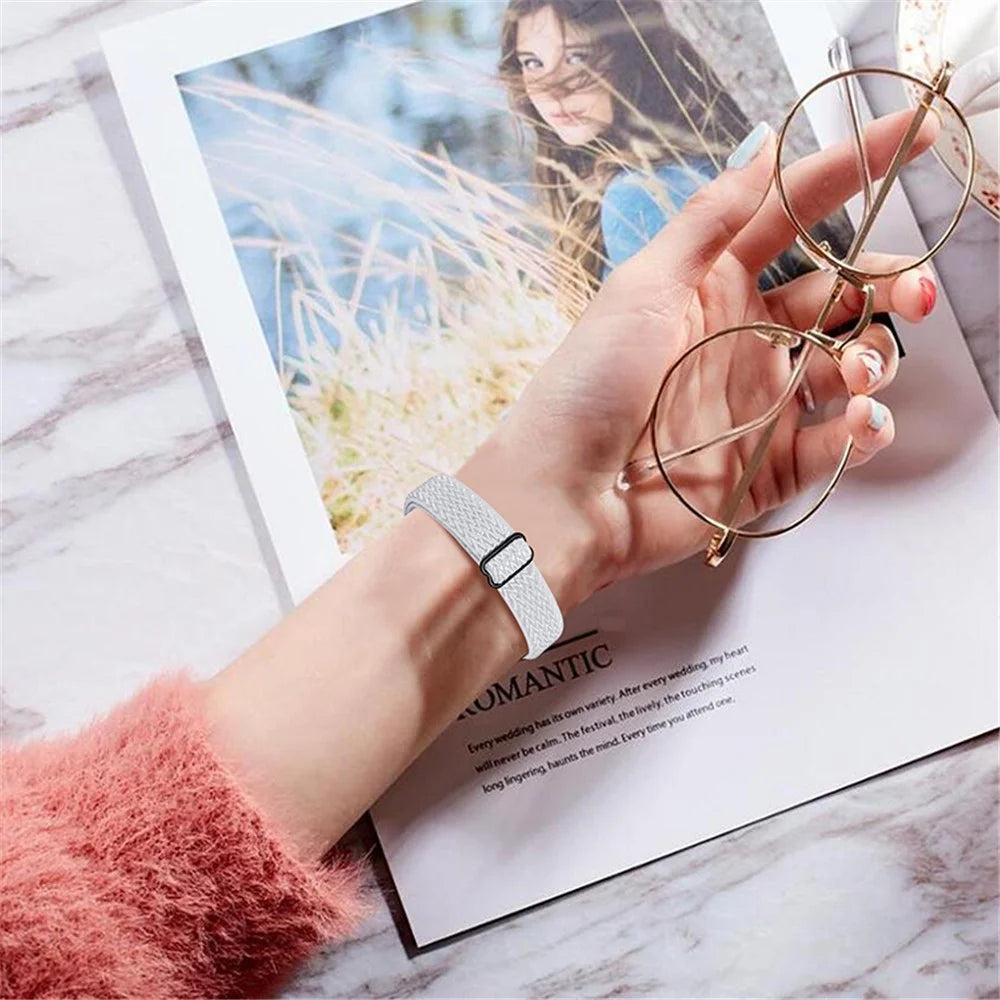 Adjustable Nylon Sport Loop Watch Band Braided Weave Replacement Strap for Samsung Galaxy Fit R375 - White - 7