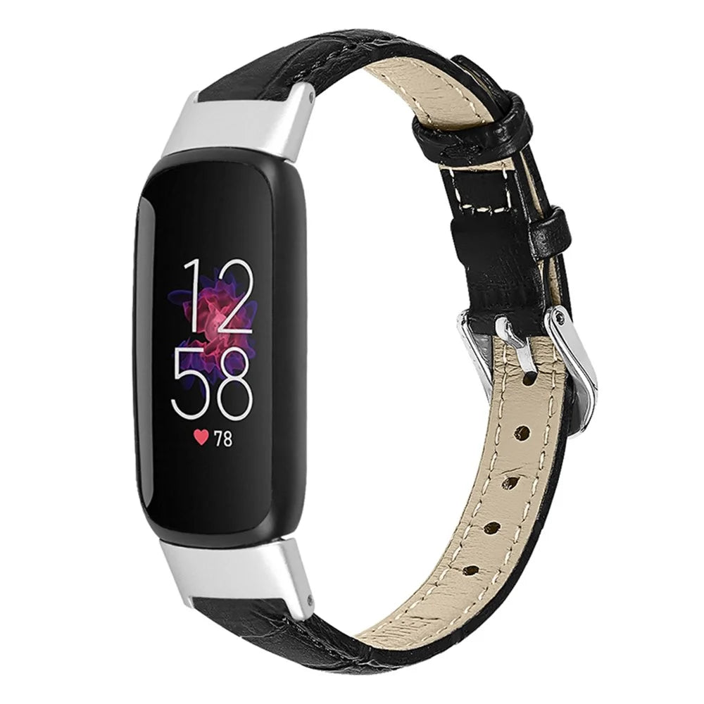 Crocodile Texture Genuine Leather Replacement Watch Band Adjustable Wrist Strap for Fitbit Luxe - Black - 2