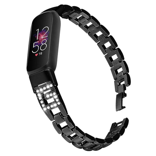 G-shape Rhinestones Decor Zinc Alloy Replacement Watch Band Wrist Strap for Fitbit Luxe - Black - 1