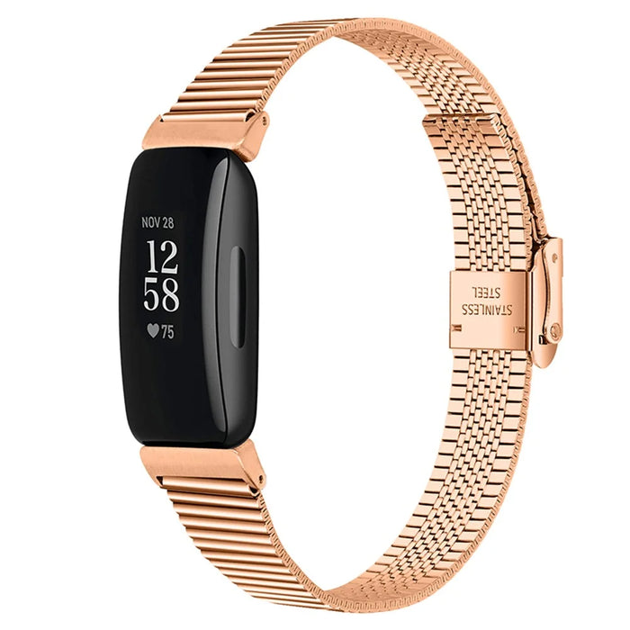 Stylish Stainless Steel Watch Band Replacement Wrist Strap for Fitbit Inspire/Inspire HR - Rose Gold - 2