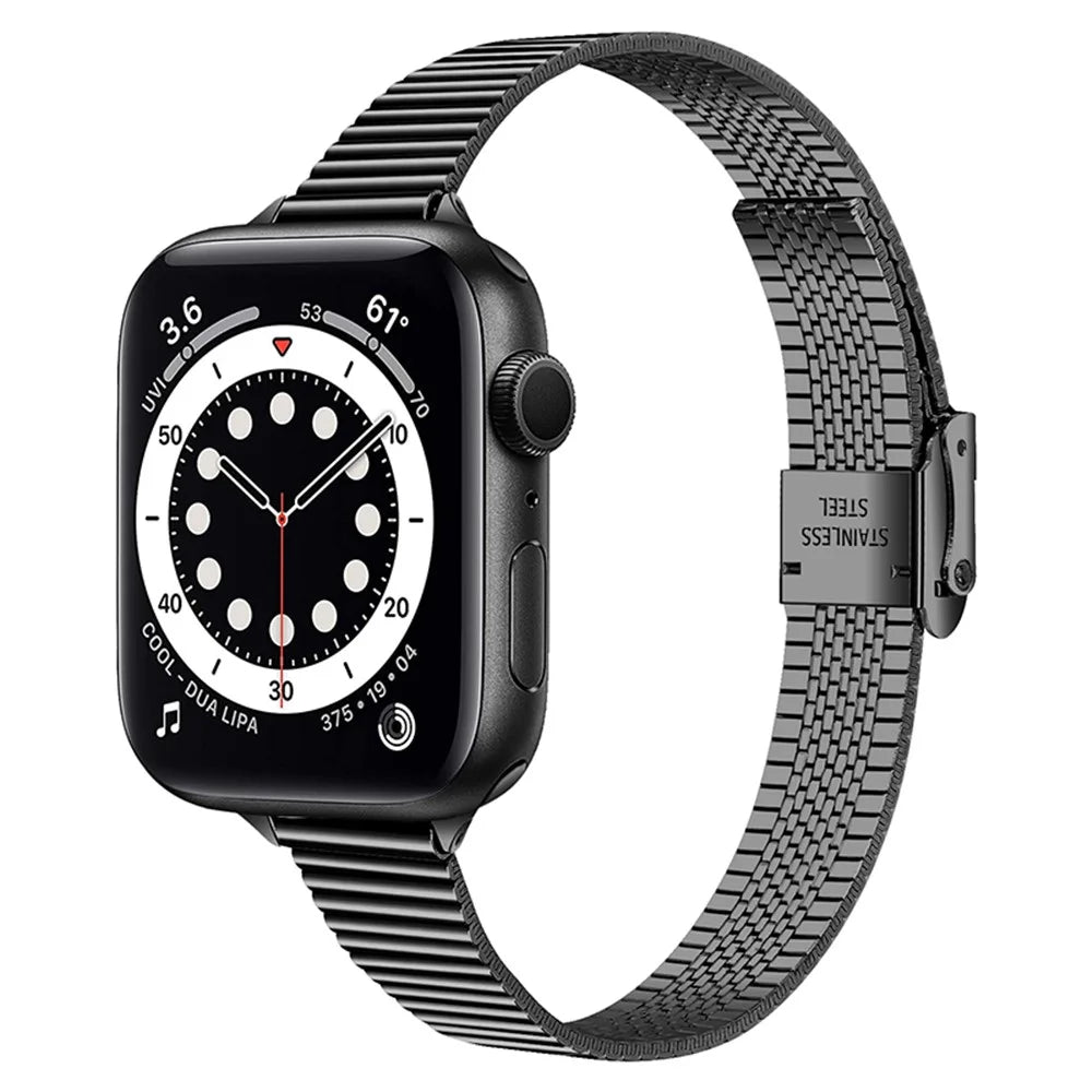 Luxurious Stainless Steel Metal Strap Replacement Band for Apple Watch Series 11 10 42mm / 9 8 7 41mm / SE3 SE2 SE 6 5 4 40mm / 3 2 1 38mm - Black - 2