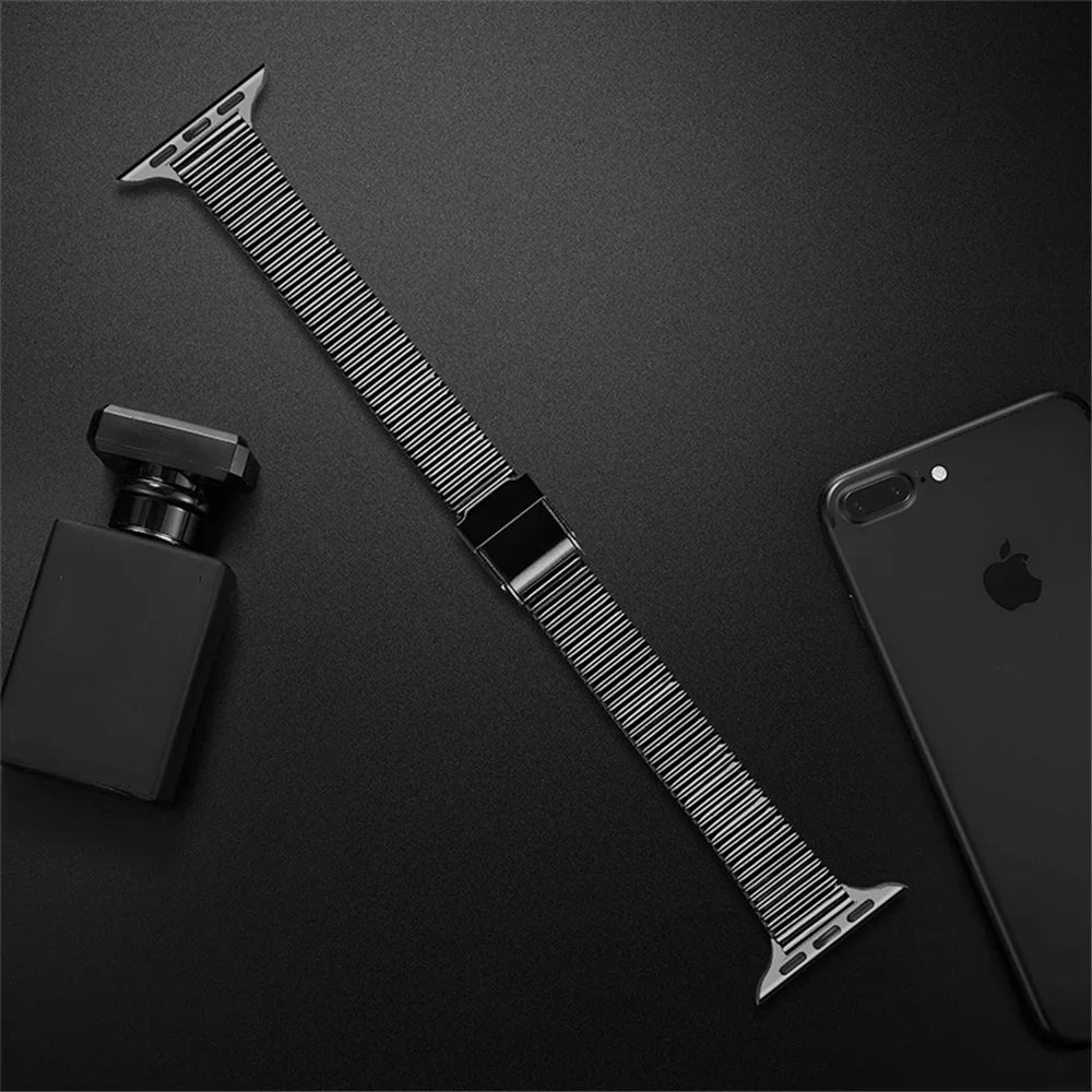 Luxurious Stainless Steel Metal Strap Replacement Band for Apple Watch Series 11 10 42mm / 9 8 7 41mm / SE3 SE2 SE 6 5 4 40mm / 3 2 1 38mm - Black - 3