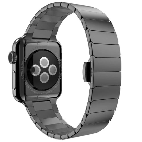 For Apple Watch Series 8 / 7 45mm Solid Stainless Steel Watch Band Replacement Wristband Strap with Butterfly Buckle - Black - 1
