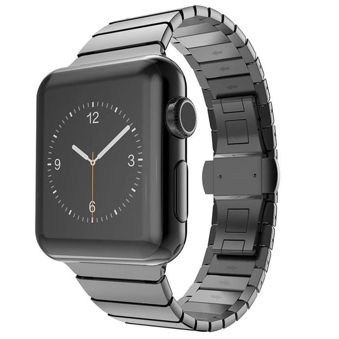 For Apple Watch Series 8 / 7 45mm Solid Stainless Steel Watch Band Replacement Wristband Strap with Butterfly Buckle - Black - 2