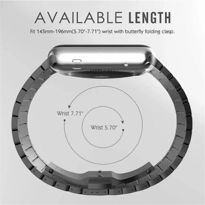For Apple Watch Series 8 / 7 45mm Solid Stainless Steel Watch Band Replacement Wristband Strap with Butterfly Buckle - Black - 6