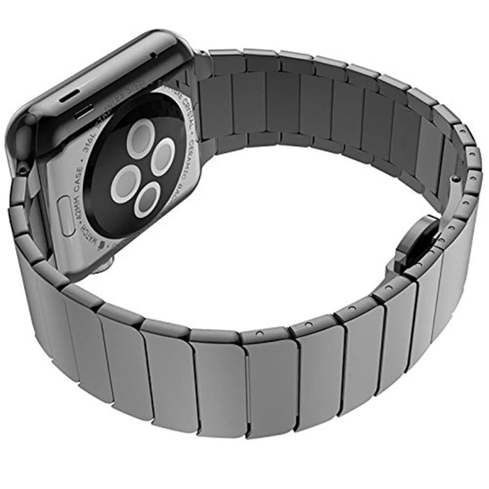 For Apple Watch Series 8 / 7 45mm Solid Stainless Steel Watch Band Replacement Wristband Strap with Butterfly Buckle - Black - 7