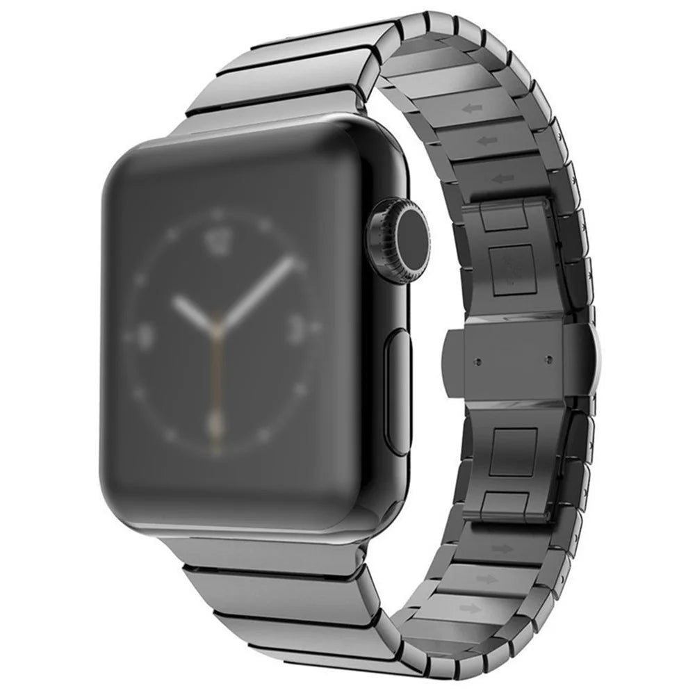 For Apple Watch Series 8 / 7 41mm Stainless Steel Watch Band Metal Strap Replacement with Butterfly Buckle - Black - 1