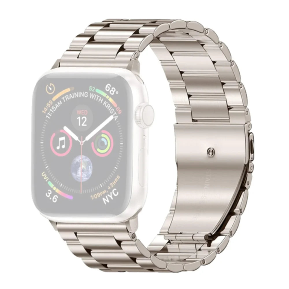 Watch Strap for Apple Watch Series 11 10 42mm / 9 8 7 41mm / SE3 SE2 SE 6 5 4 40mm / 3 2 1 38mm Three Beads Stainless Steel Watch Band - Starlight - 1