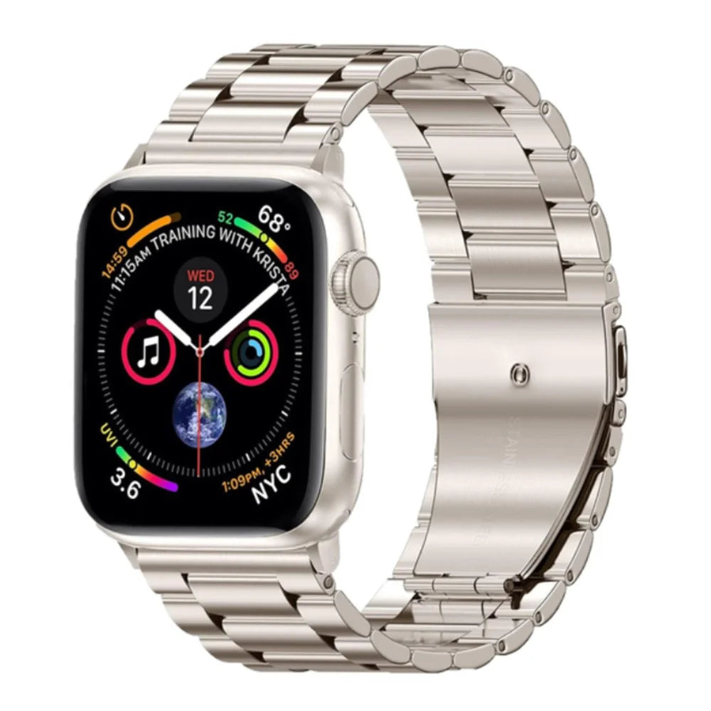 Watch Strap for Apple Watch Series 11 10 42mm / 9 8 7 41mm / SE3 SE2 SE 6 5 4 40mm / 3 2 1 38mm Three Beads Stainless Steel Watch Band - Starlight - 2