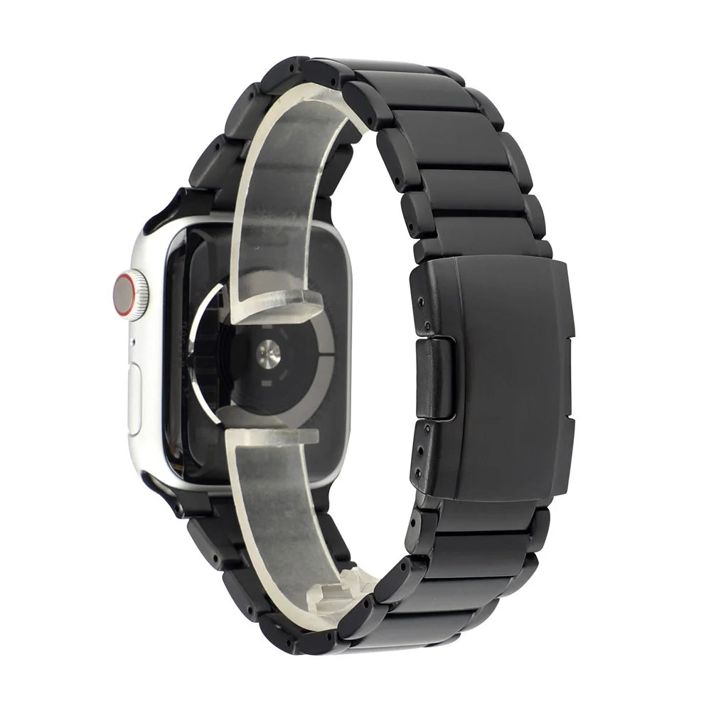 One Bead Titanium Steel Wrist Strap Adjustable Watchband Replacement for Apple Watch Series 11 10 42mm / 9 8 7 41mm / SE3 SE2 SE 6 5 4 40mm / 3 2 1 38mm - Black - 1