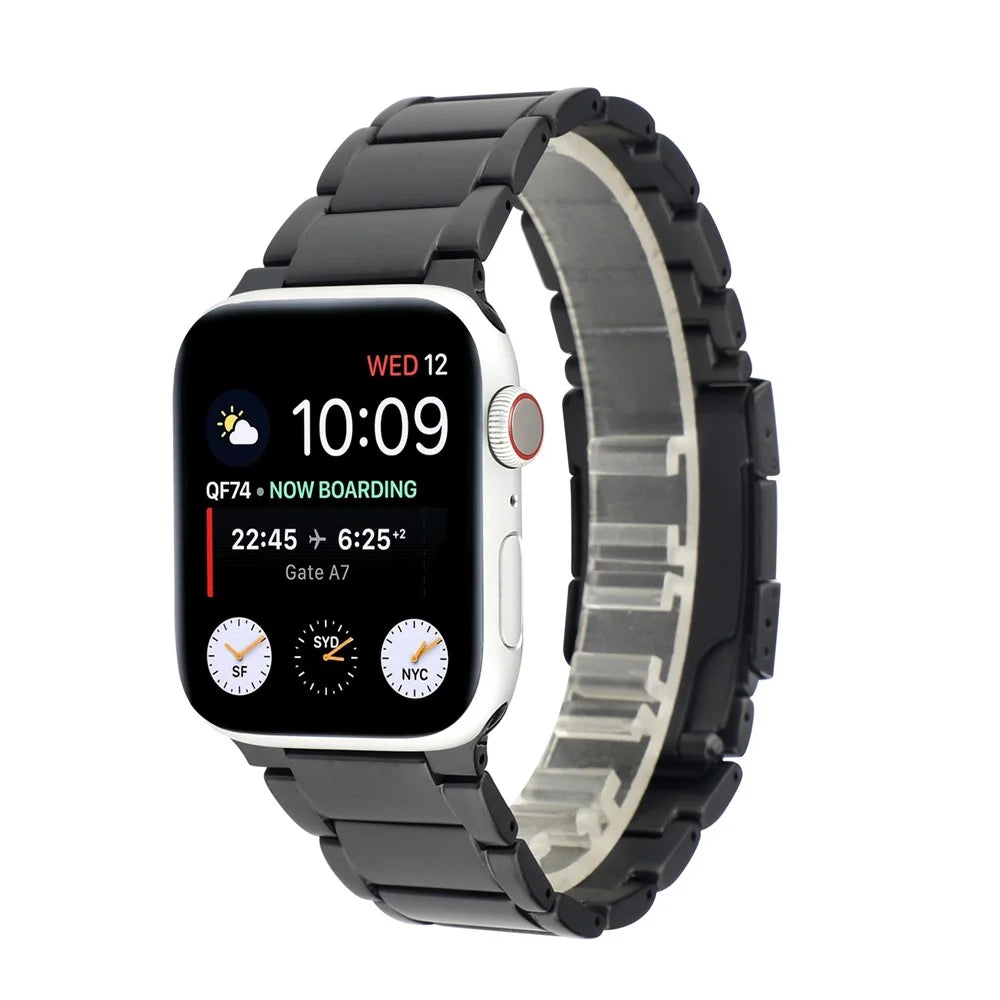 One Bead Titanium Steel Wrist Strap Adjustable Watchband Replacement for Apple Watch Series 11 10 42mm / 9 8 7 41mm / SE3 SE2 SE 6 5 4 40mm / 3 2 1 38mm - Black - 2
