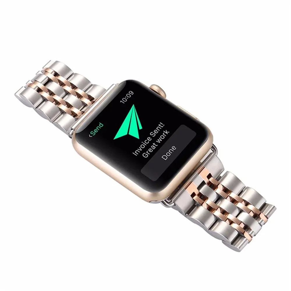 Stylish 7-Beads Stainless Steel Smart Watch Band Replacement Strap for Apple Watch Series 11 10 42mm / 9 8 7 41mm / SE3 SE2 SE 6 5 4 40mm / 3 2 1 38mm - Silver / Rose Gold - 3