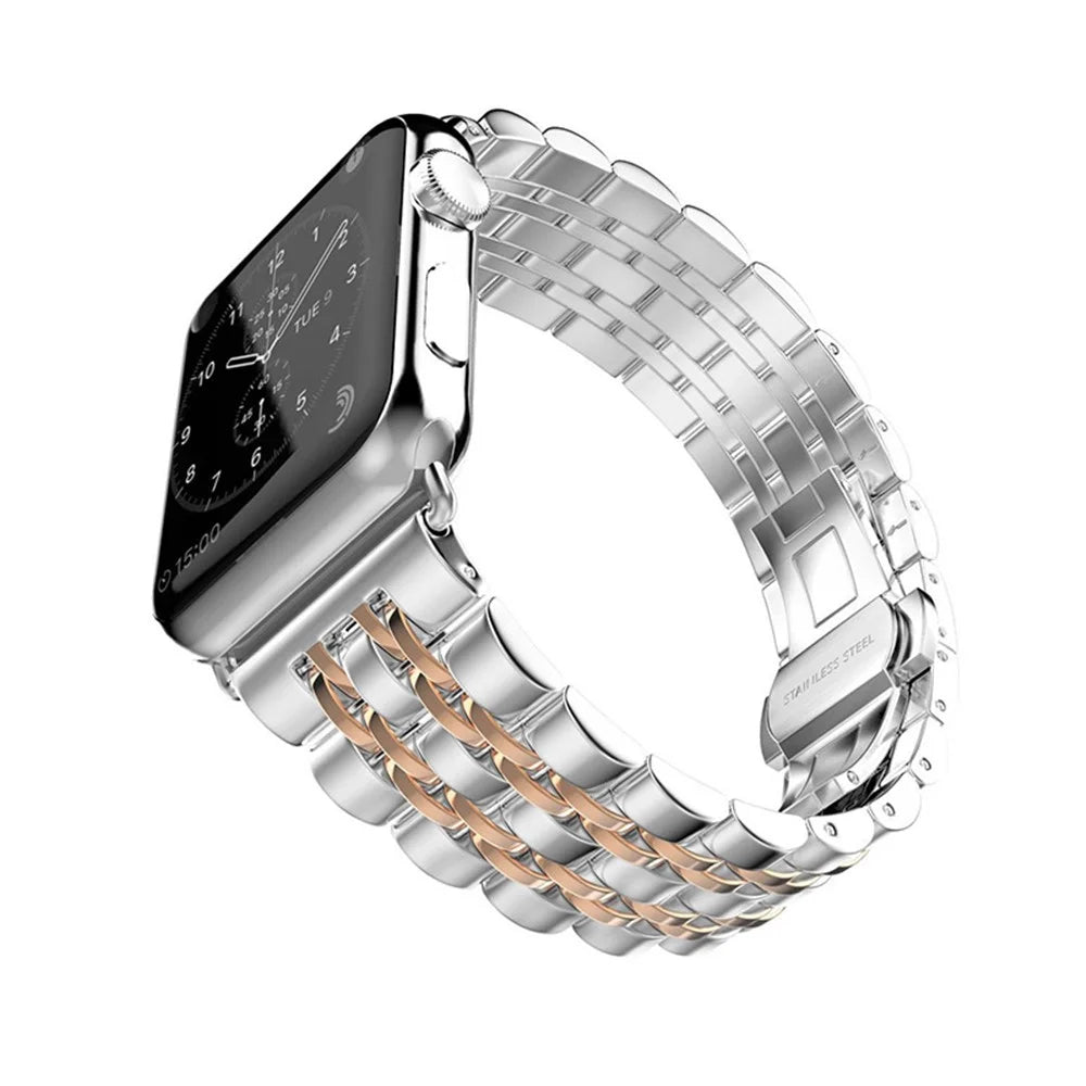Stylish 7-Beads Stainless Steel Smart Watch Band Replacement Strap for Apple Watch Series 11 10 42mm / 9 8 7 41mm / SE3 SE2 SE 6 5 4 40mm / 3 2 1 38mm - Silver / Rose Gold - 4