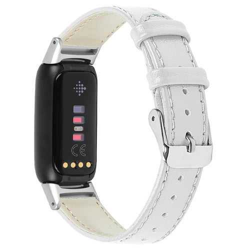 Top Layer Cowhide Replacement Smart Watch Band Adjustable Wrist Strap for Fitbit Luxe - White - 1