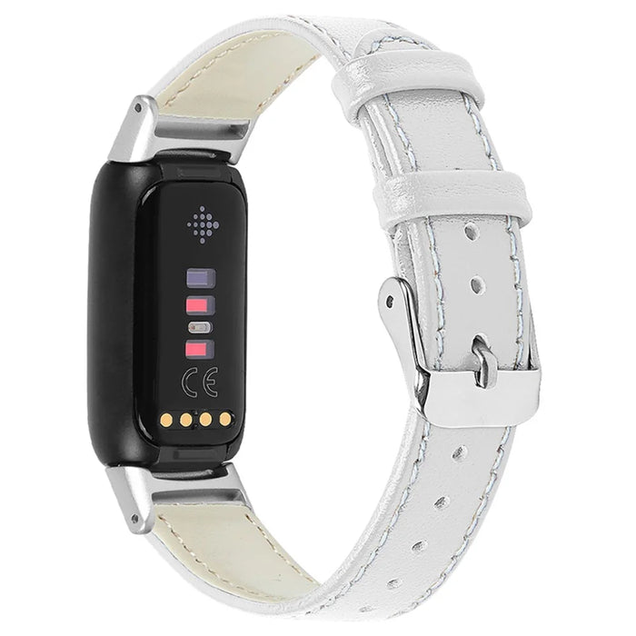 Top Layer Cowhide Replacement Smart Watch Band Adjustable Wrist Strap for Fitbit Luxe - White - 1
