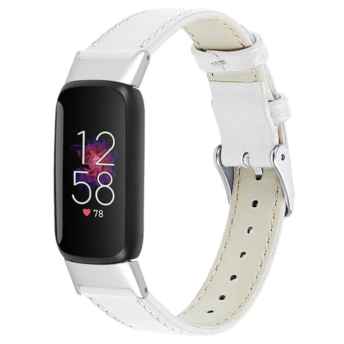 Top Layer Cowhide Replacement Smart Watch Band Adjustable Wrist Strap for Fitbit Luxe - White - 2