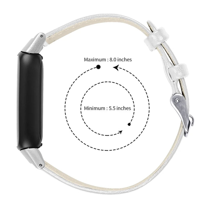 Top Layer Cowhide Replacement Smart Watch Band Adjustable Wrist Strap for Fitbit Luxe - White - 3